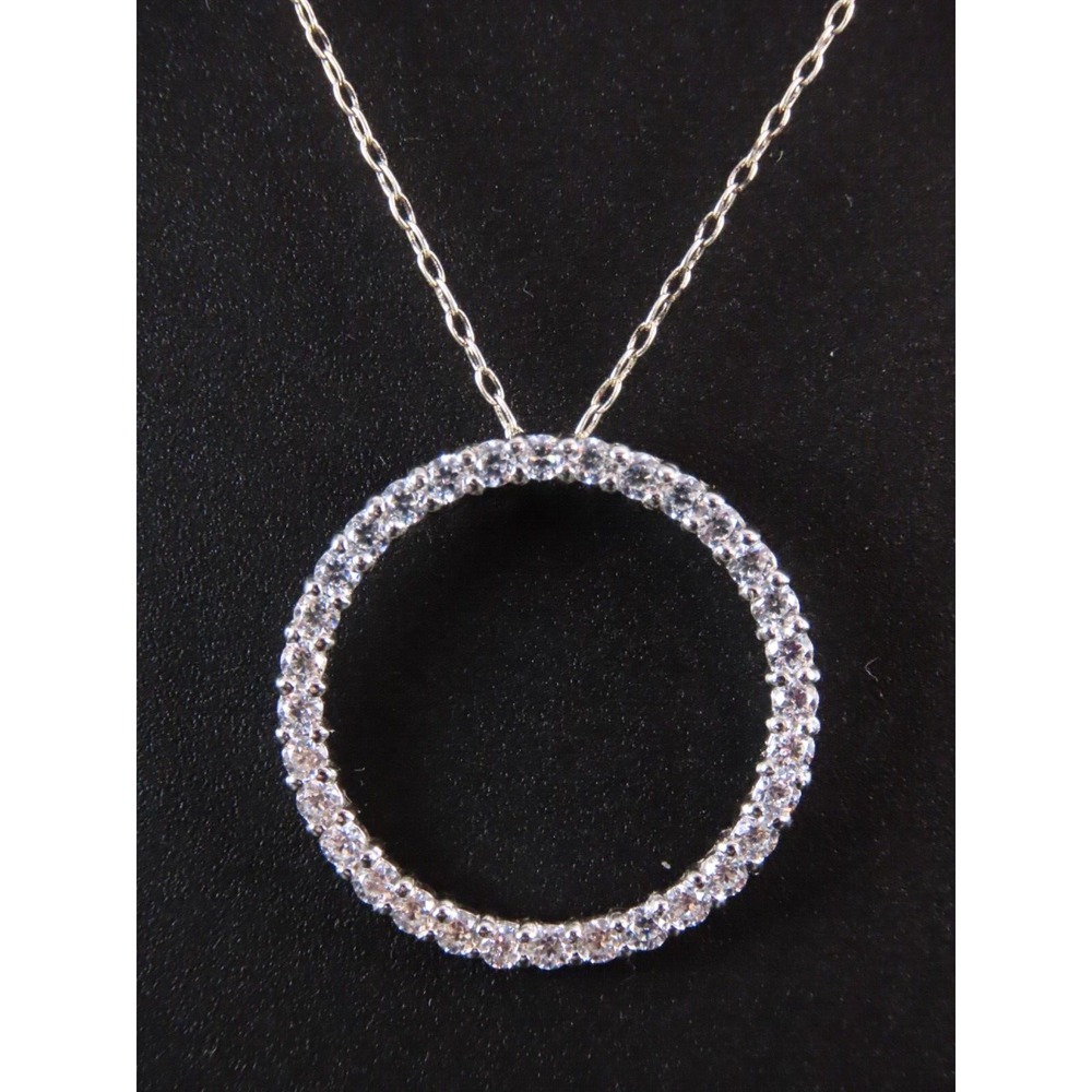 STERLING SILVER 20" Chain Necklace JCM CLEAR CZ ETERNITY Circle Pendant 1.0TCW